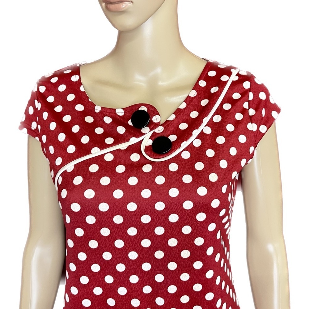 Vintage 90's Retro Red and White Polka Dot Button Dress Size XL - Picture 2 of 6